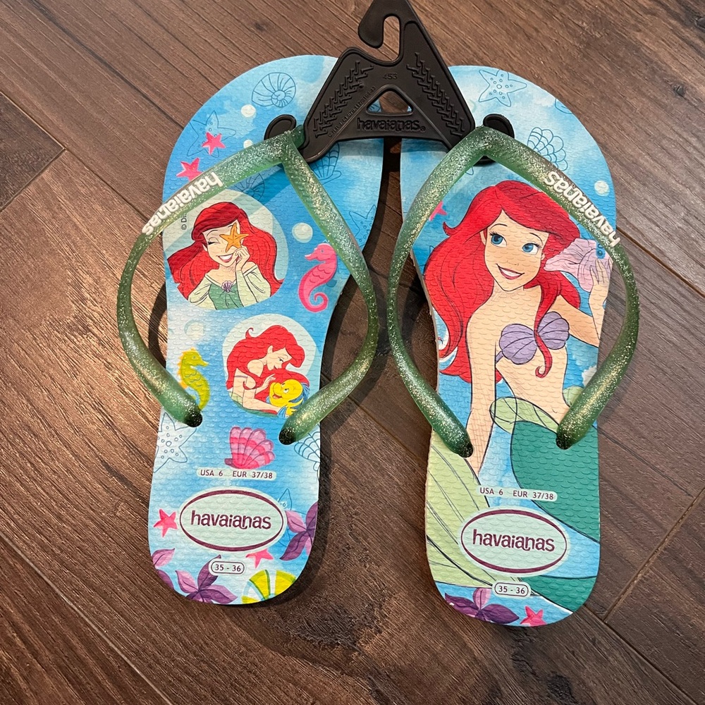 NWT Havaianas Disney Ariel Kids Flip Flops